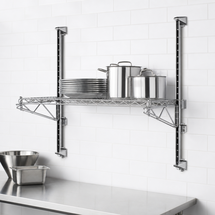 Product image #3 for Metro Super Erecta Post-Type Wall Mount End Unit for 21-Inch Shelves, Chrome Plated, 1-Tier