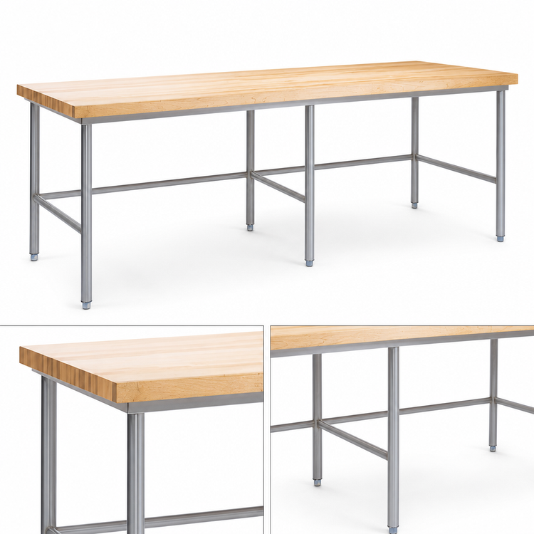 Product image #3 for John Boos Stainless Steel Baker's Table Frame for 120"W x 30"D Top, Welded, Without Bin Stops