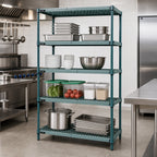 Thumbnail image #3 for Quantum WR86-1836WPM 4-Tier Stationary Wire Plastic Mat Shelving Unit, 36W x 18D x 86H, Green Epoxy