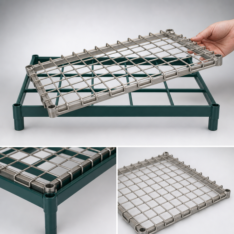 Product image #3 for EagleGard 60"W x 24"D Dunnage Shelf with Removable Wire Mat, Blue-Green Hybrid Epoxy Finish