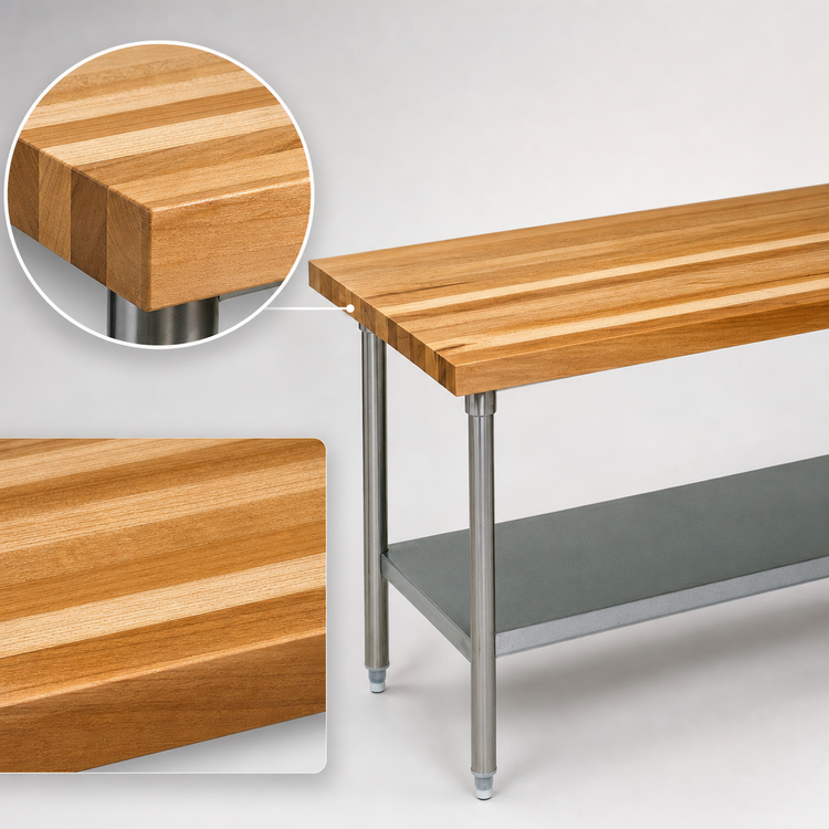 Product image #3 for John Boos 72 x 30-Inch Wood Top Work Table with Adjustable Undershelf and Stainless Steel Legs