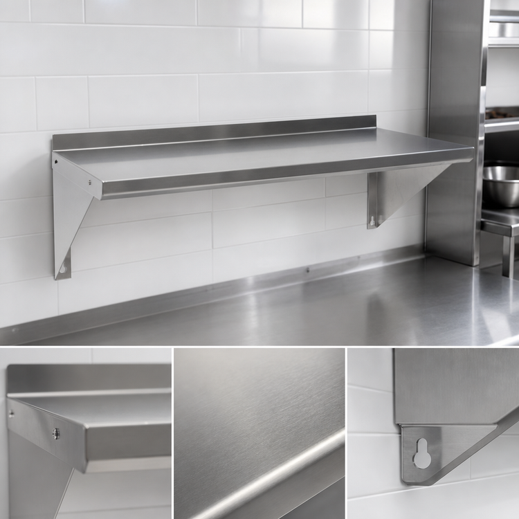 Product image #3 for BK Resources T-304 18-Gauge Stainless Steel Wall Shelf, 30 x 16 Inches