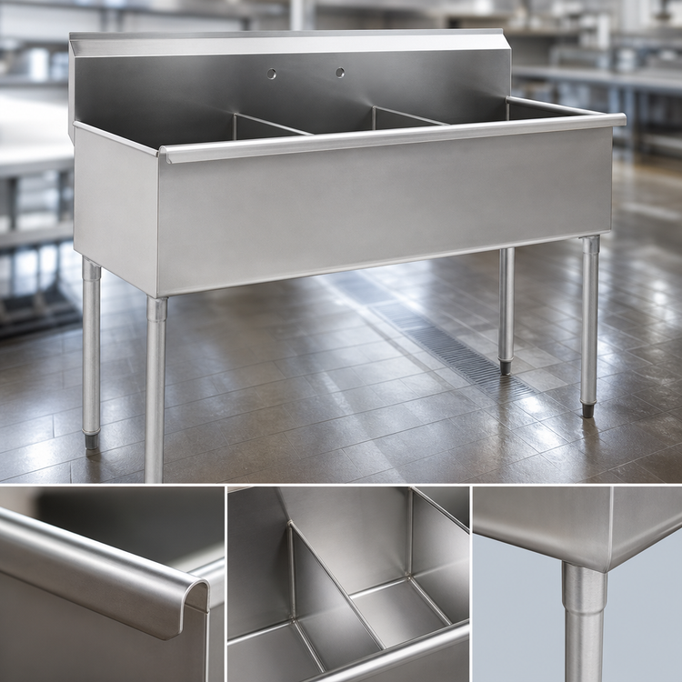Product image #3 for Eagle Group 49-3/8-Inch Three-Compartment Utility Sink, 16-Gauge 304 Stainless Steel, No Drainboards