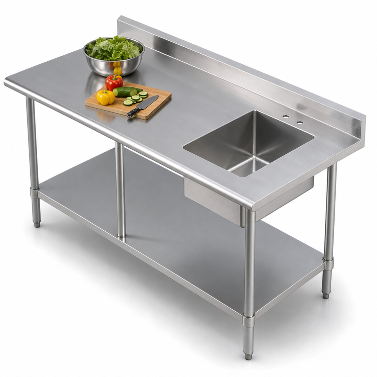 Product image #3 for Sapphire Manufacturing 48-Inch Stainless Steel Sink Table with Right-Side Prep Sink and Undershelf