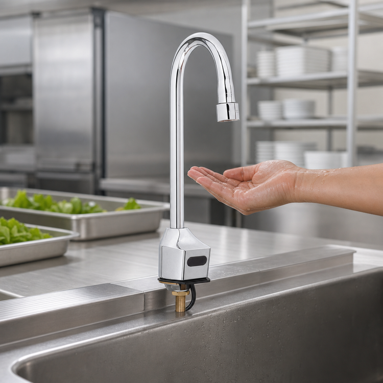 Product image #3 for ChekPoint Touchless Electronic Sensor Deck-Mount Faucet with 4-1/8 Inch Rigid Gooseneck and Hydro-Generator Power Supply