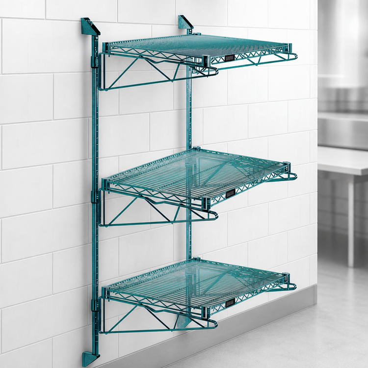 Product image #3 for Quantum Cantilever Wall-Mounted Shelving Starter Unit with 3 Wire Shelves and 54-Inch Posts