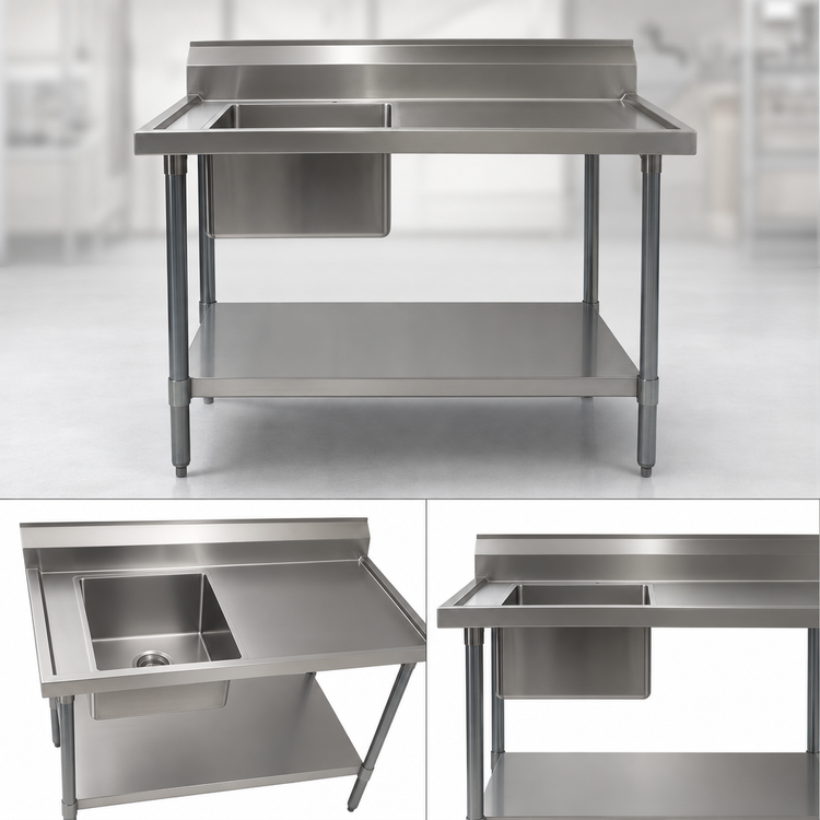 Product image #3 for BK Resources 72-Inch x 30-Inch Stainless Steel Work Table with Left-Side Prep Sink and 6-Inch Riser