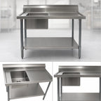 Thumbnail image #3 for BK Resources BKMPT-3072S-LHD 72-Inch Stainless Steel Sink Work Table, Left Sink, 18-Gauge Marine Edge, Open Undershelf
