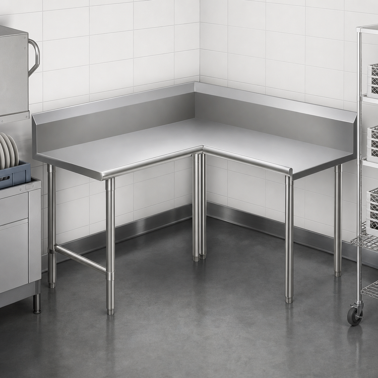 Product image #3 for John Boos Pro-Bowl L-Shaped Corner Clean Dish Table, 60" Machine to Corner x 96" Corner to End, Right-to-Left, 14-Gauge 300 Series Stainless Steel