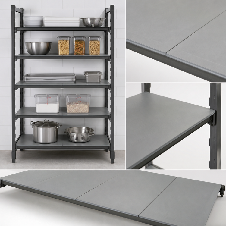 Product image #3 for Cambro Camshelving Basics Plus 21" x 42" 5-Shelf Solid Stationary Shelf Kit, Brushed Graphite