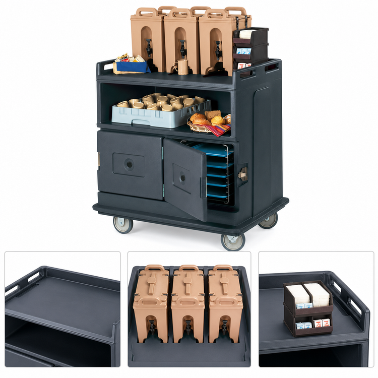 Product image #4 for Cambro Granite Gray Polyethylene Beverage Service Cart with Recessed Top and Insulated Compartments