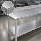 Thumbnail image #3 for Duke Manufacturing 416-3084-5R Stainless Steel Work Table with 5-Inch Riser, 30 x 84-Inch, 16-Gauge 400 Series Top, Galvanized Undershelf