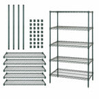 Thumbnail image #3 for Quantum WR63-1848P-5 Stationary Wire Shelving Starter Kit, 48W x 18D x 63H, 5 Shelves, Green Epoxy Finish