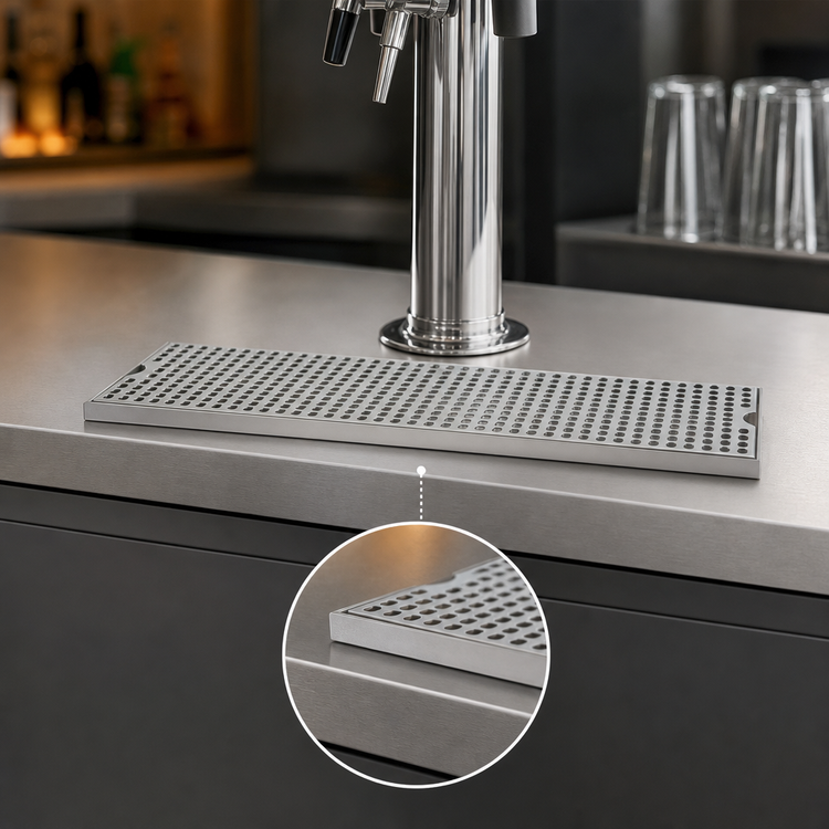 Product image #3 for Micro Matic Surface Mount Stainless Steel Drip Tray, 24 x 5 Inch, with Perforated Grill and 3-1/2 Inch Drain Nipple