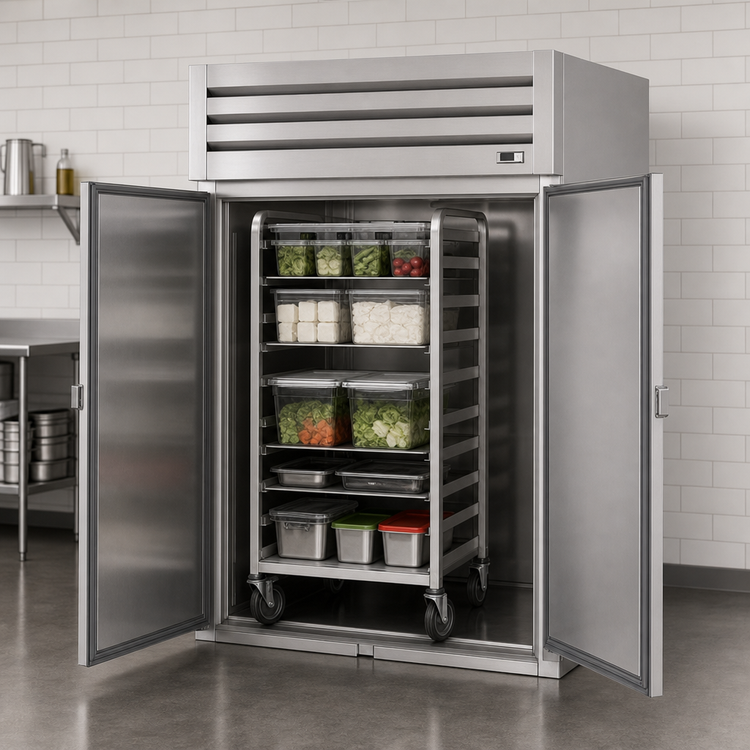 Product image #3 for True Spec Series 2-Section Roll-In Refrigerator with 2 Locking Stainless Steel Doors, Self-Contained