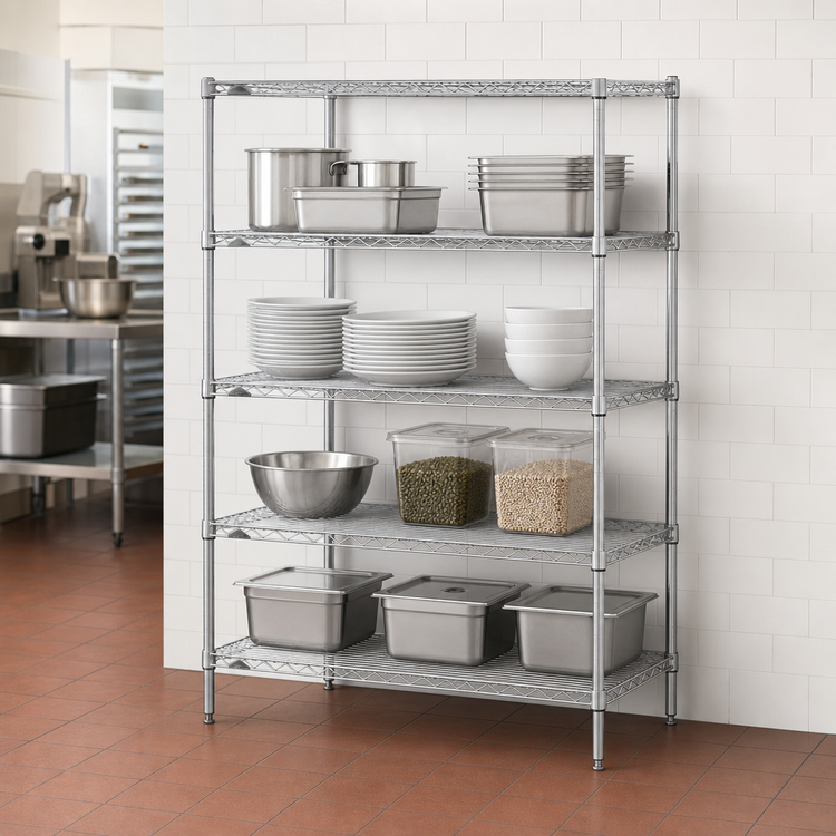 Product image #3 for Metro Super Erecta Stationary 4-Shelf Chrome Plated Wire Shelving Starter Unit, 48" W x 24" D x 63" H