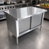 Thumbnail image #3 for Omcan 72-Inch x 30-Inch Stainless Steel Enclosed Work Table with Sliding Door Cabinet Base