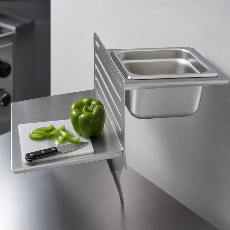 Product image #3 for BK Resources GrillCook Pro Universal Stainless Steel Upright Prep Shelf Stand with 12-Inch Shelf and 1/6 Pan Holder