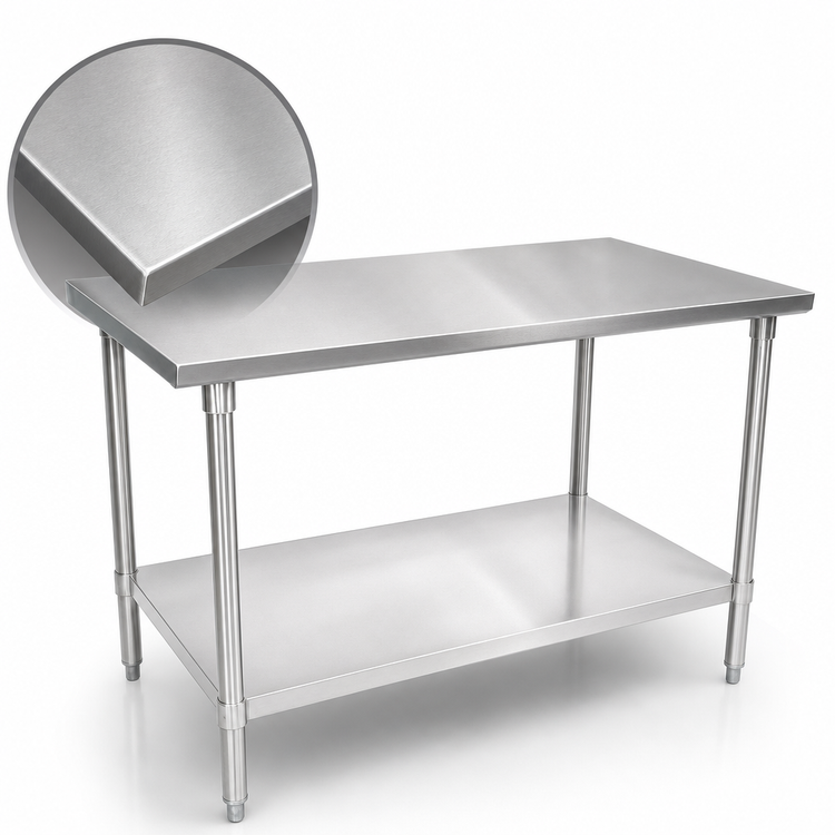 Product image #3 for John Boos Stallion 48 Inch x 24 Inch 16-Gauge 300-Series Stainless Steel Flat Top Work Table with Galvanized Base and Adjustable Undershelf