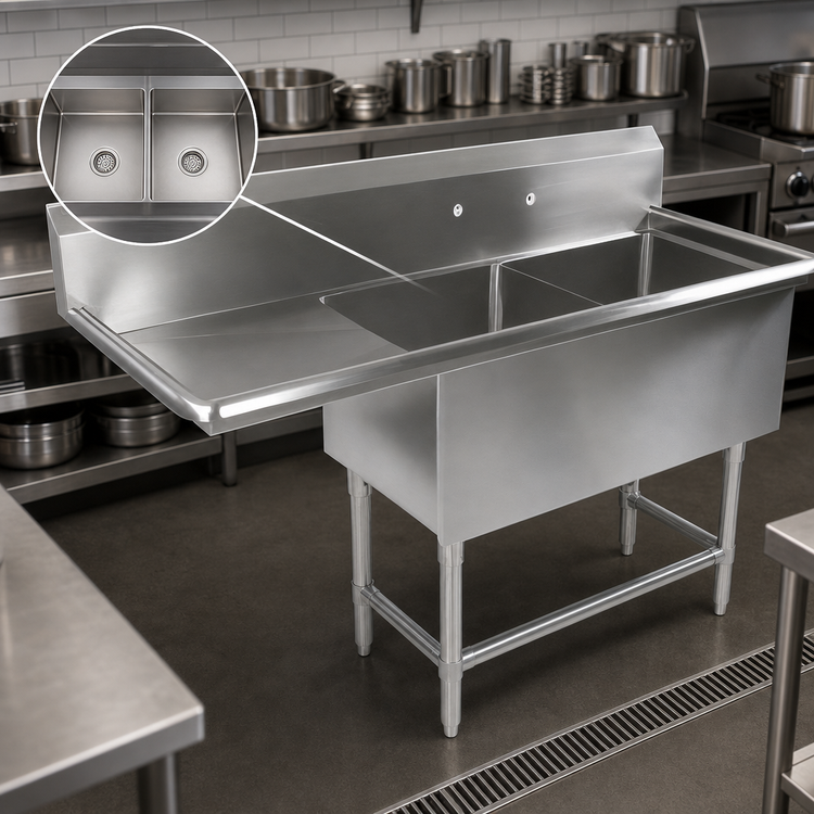 Product image #3 for John Boos Pro-Bowl 2-Compartment Stainless Steel Sink with Left Drainboard, 82-3/16 Inch