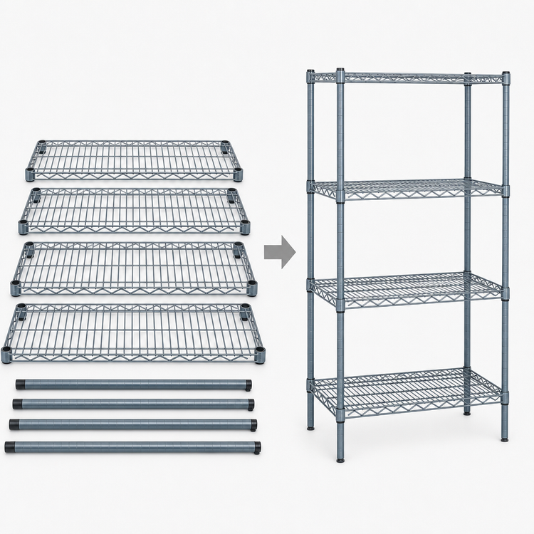 Product image #3 for Quantum 4-Shelf Wire Shelving Starter Kit, 54 x 24 x 74 Inches, Gray Epoxy Antimicrobial Finish