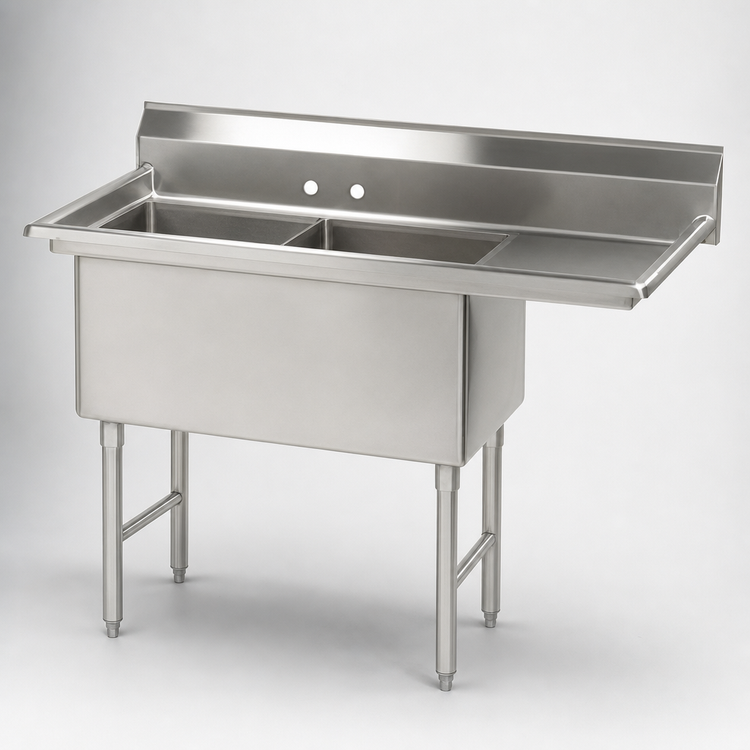 Product image #3 for Advance Tabco Special Value Series 2-Compartment Fabricated Sink with 18-Inch Right Drainboard, 16 Gauge 304 Stainless Steel