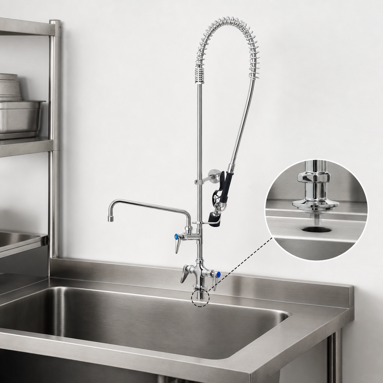 Product image #4 for Single-Hole Deck Mount Mixing Faucet with 12-Inch Swing Nozzle and Spray Valve