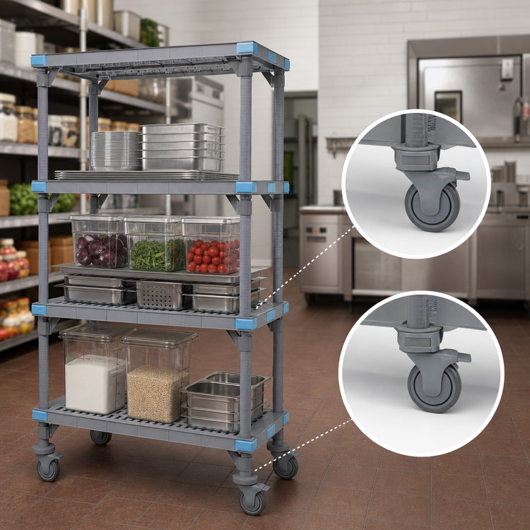 Product image #3 for Quantum Millenia Mobile Polymer Shelving Starter Unit, 30 x 24 x 62 Inches, 4 Shelves, Gray
