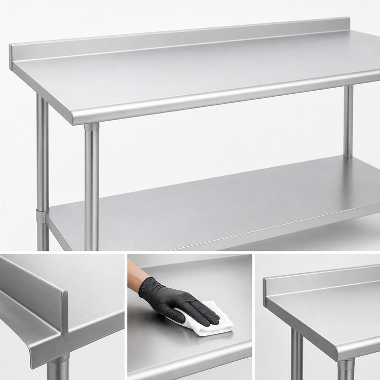Product image #3 for Duke 48-Inch x 24-Inch Stainless Steel Work Table with 1-1/8-Inch Straight Riser and Galvanized Undershelf