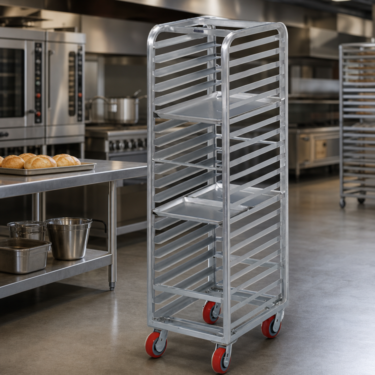 Product image #3 for Channel Manufacturing Lifetime Tough Extra Heavy-Duty Aluminum Front-Load Bun Pan Rack with Casters, 30-Pan Capacity