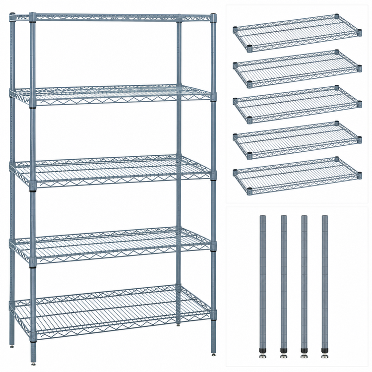 Product image #3 for Quantum 42" W x 12" D x 86" H Wire Shelving Starter Kit, 5 Shelves, Gray Epoxy Finish