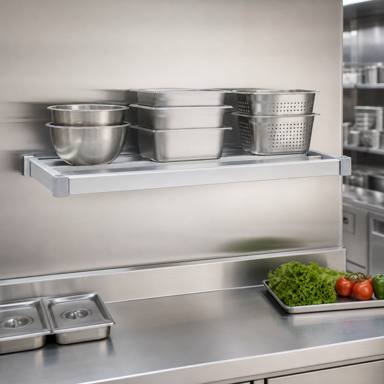 Product image #4 for New Age Adjust-A-Shelf H.D. Series 48"W x 20"D Wall-Mounted Aluminum Shelf, 2,000 lb Capacity