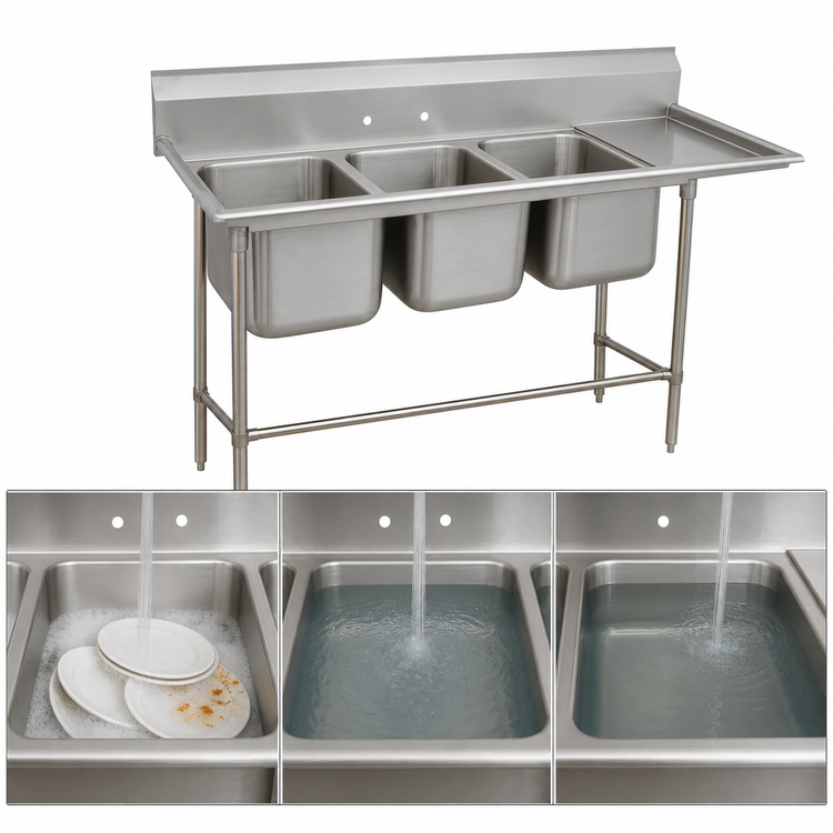 Product image #3 for Advance Tabco Regaline 3-Compartment Sink with Right-Hand Drainboard, 94-3/8 Inch