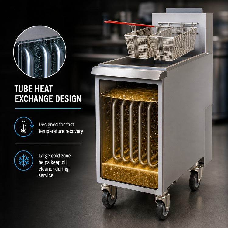Product image #3 for IKON Cooking 35-40 lb LP Gas Floor Fryer with Millivolt Controls and Casters