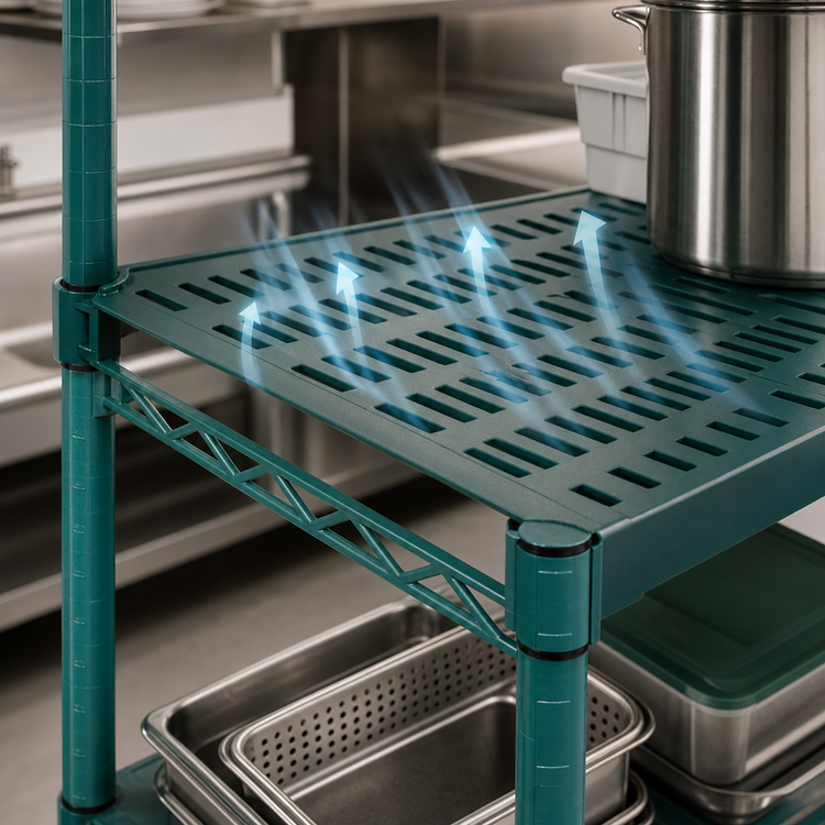 Product image #3 for Eagle Group QuadPLUS 54 x 24 Inch Louvered Green Polymer Shelf Mat with Antimicrobial Protection