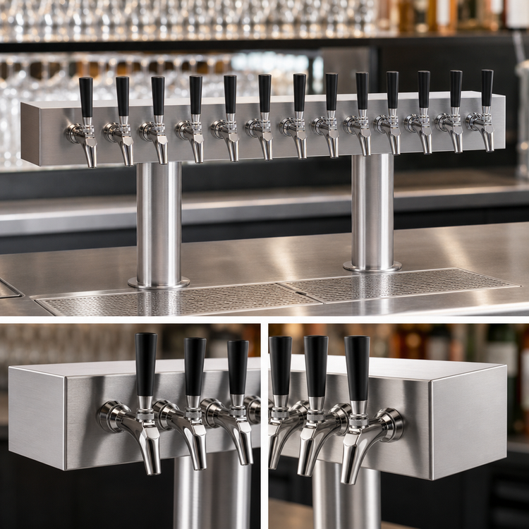 Product image #3 for Krowne Double T-Head Countertop Glycol-Cooled Beer Tower, 12 Faucets, 36-Inch Box, Brushed Stainless Steel