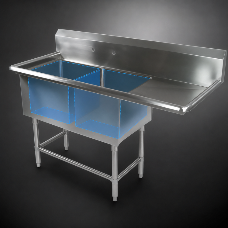 Product image #3 for John Boos Pro-Bowl Freestanding 2-Compartment Sink with Right Drainboard and Backsplash