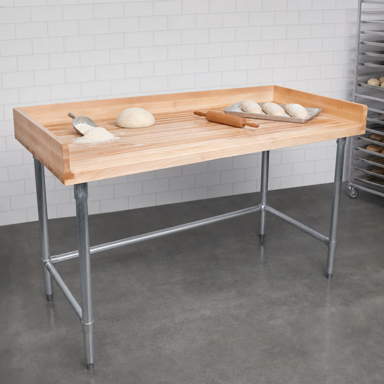 Product image #3 for John Boos 108-Inch x 36-Inch Baker's Top Work Table with 1-3/4-Inch Thick Northern Hard Rock Maple Top and Stainless Steel Legs