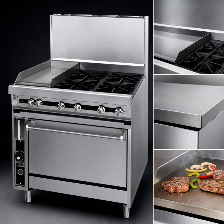 Product image #3 for Titan JTRH-24IP-1HT-36C 36" Gas Heavy Duty Range with 24" Plancha, 12" Hot Top, and Convection Oven
