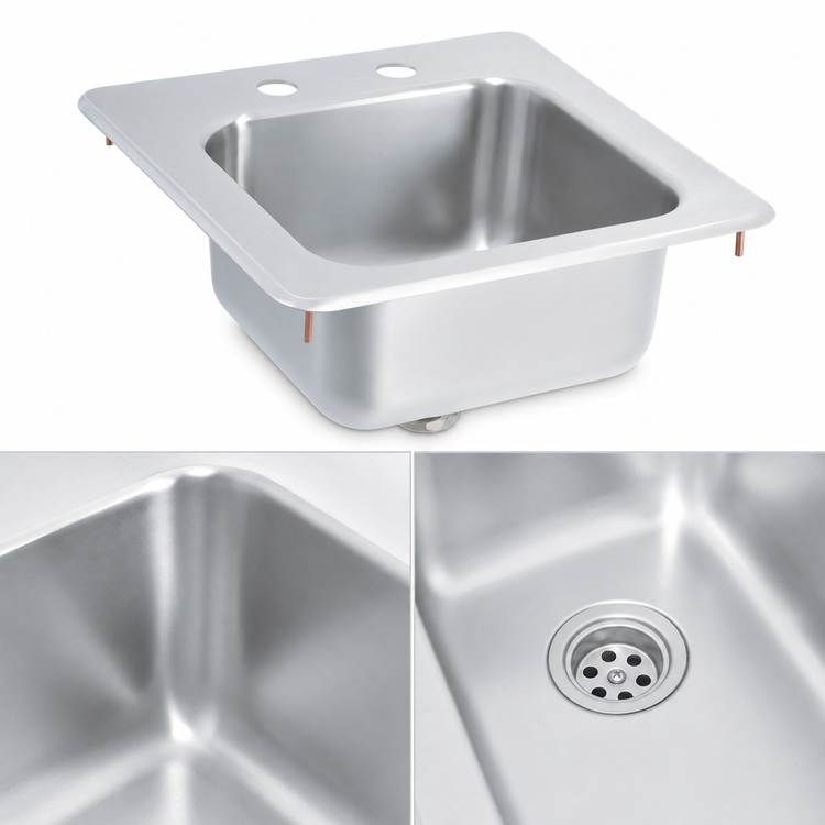 Product image #3 for Vollrath Drop-In Underbar Bar Sink with 11 x 10 Inch Bowl, Self-Rimming, 304 Stainless Steel, Strainer