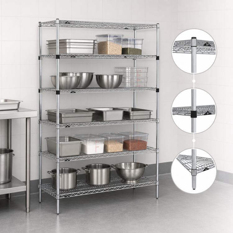 Product image #3 for Metro Super Erecta Stationary Starter Wire Shelving Unit, 48W x 24D x 74H, Chrome-Plated, 6-Tier