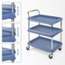 Thumbnail image #3 for Metro Deep Ledge 3-Tier Adjustable Polymer Bus Cart with Open Base, Blue