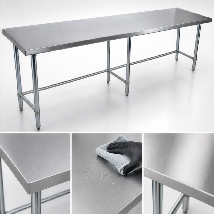 Product image #3 for BK Resources 84-Inch x 24-Inch Open Base Riser Top Stainless Steel Work Table