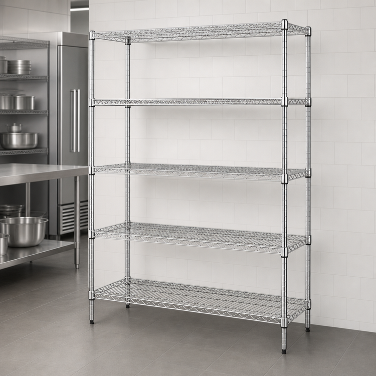 Product image #3 for Quantum 54-Inch Wide x 24-Inch Deep x 54-Inch High 5-Shelf Wire Shelving Starter Kit, 600-800 lb. Capacity, 304 Stainless Steel