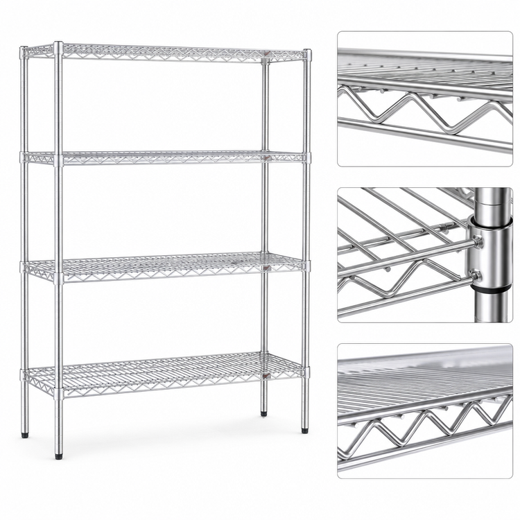 Product image #3 for Eagle Group 4-Tier Wire Starter Shelving Unit, 48 x 24 x 74 Inches, Stainless Steel Finish