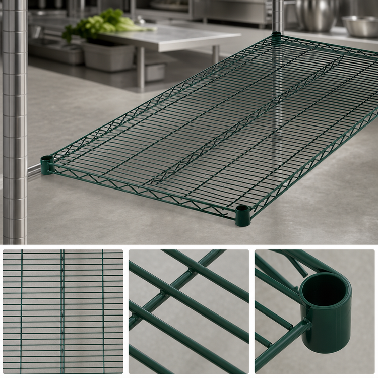 Product image #4 for Winco 54 x 24 Inch Epoxy Coated Green Wire Shelf with 4 Sleeve Clips
