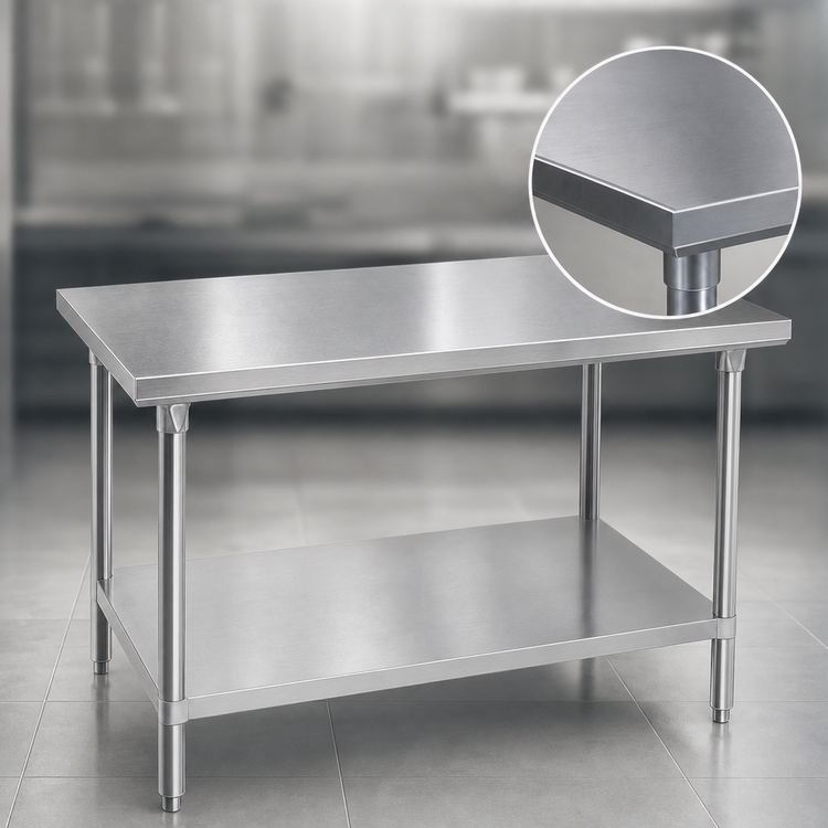 Product image #3 for Advance Tabco 48" x 24" 16-Gauge 304 Stainless Steel Work Table with Adjustable Undershelf