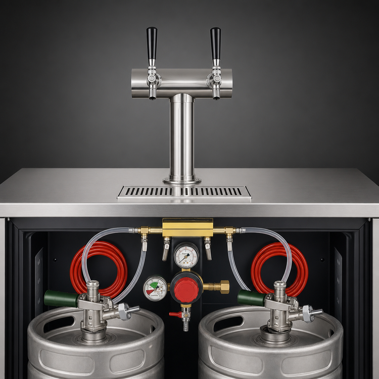 Product image #3 for Krowne 2-Faucet Draft Beer Kit with Primary Regulator, Manifold, Air Lines, and Sankey Keg Taps