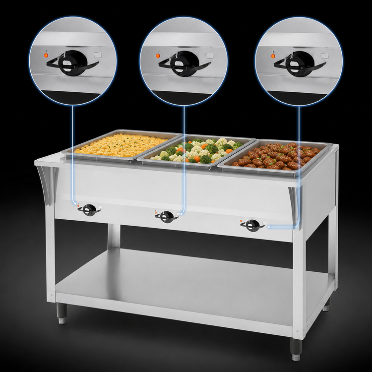 Product image #3 for Vollrath ServeWell SL 3-Well Stationary Sealed-Well Hot Food Table with Undershelf, 46 x 29-1/2 x 34 Inches, 120V
