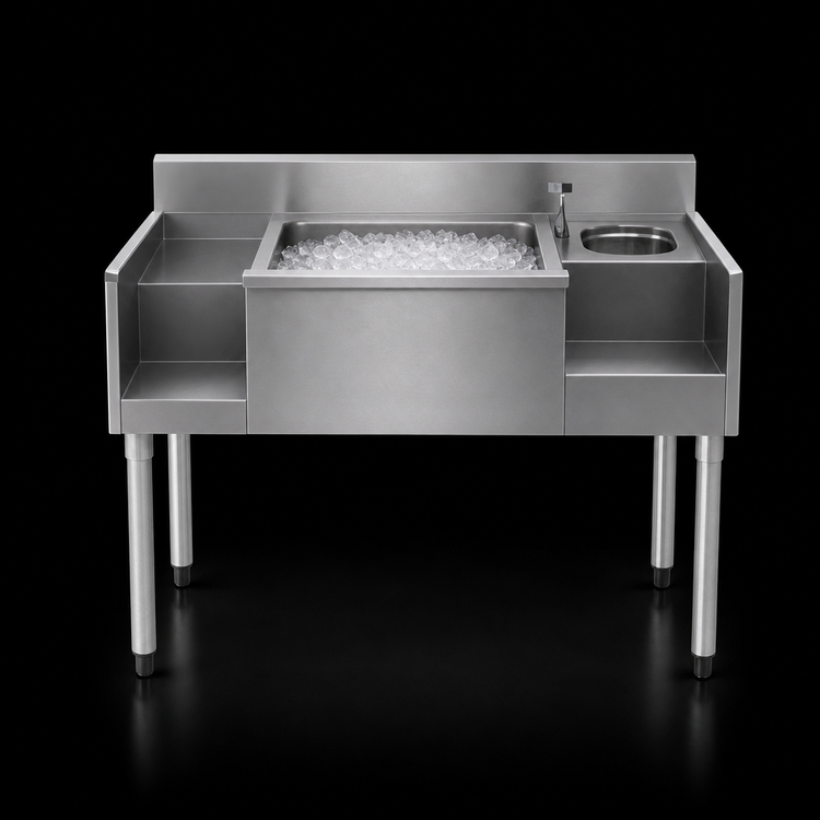 Product image #3 for Eagle Group 1800 Series 50 Inch Underbar Ice Bin/Cocktail Station with Center Ice Bin and Blender Recess